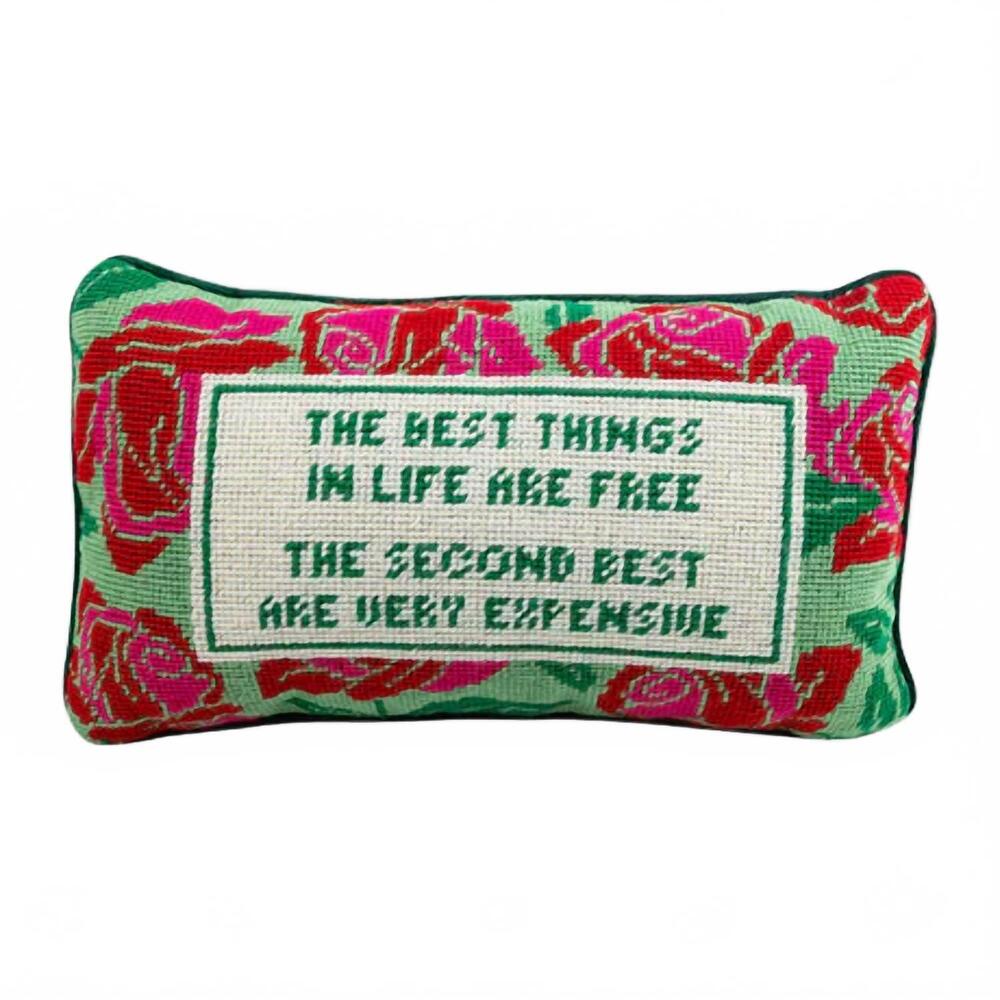 NEW FURBISH STUDIO expensive needlepoint pillow in pink & green